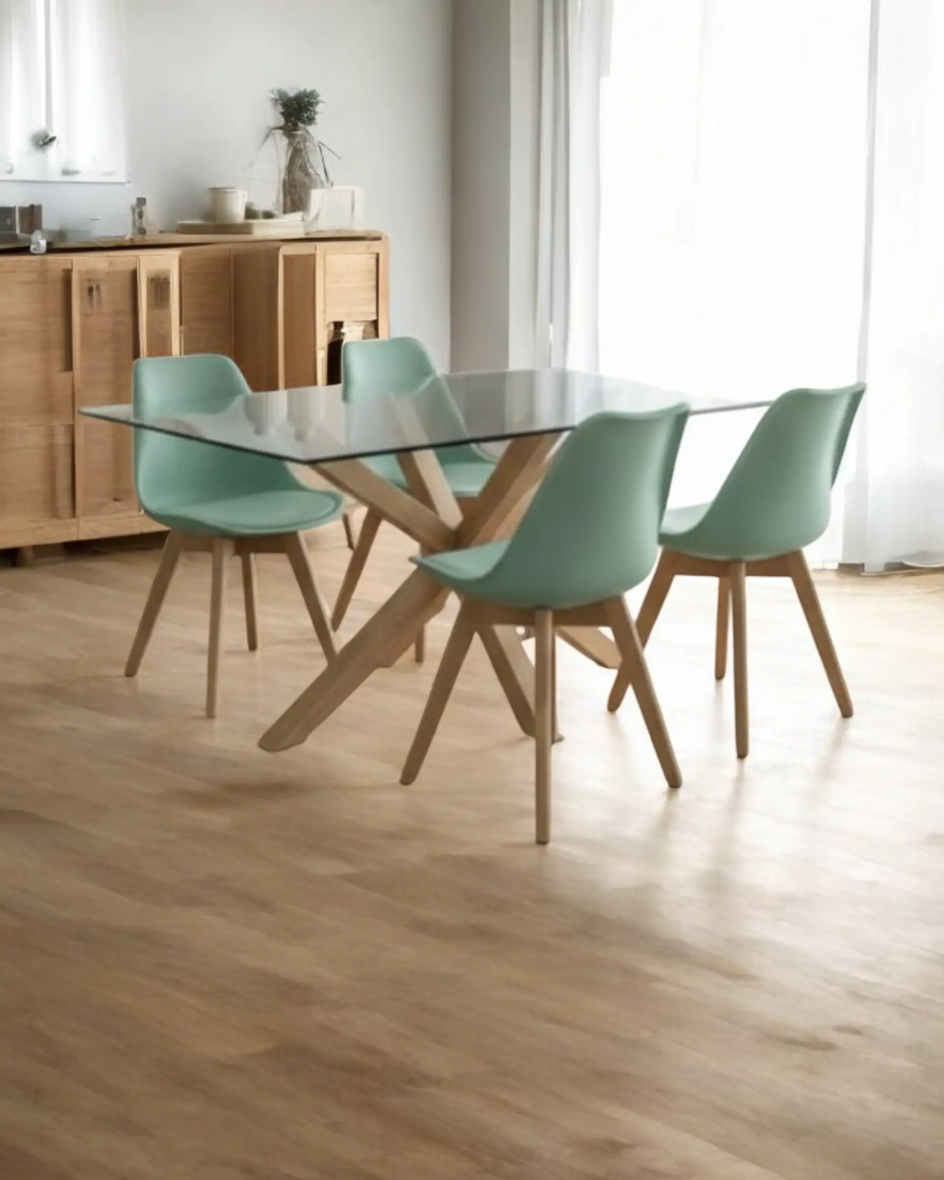 Comedor Rectangular Vidrio Madrid con Sillas Tulip 9