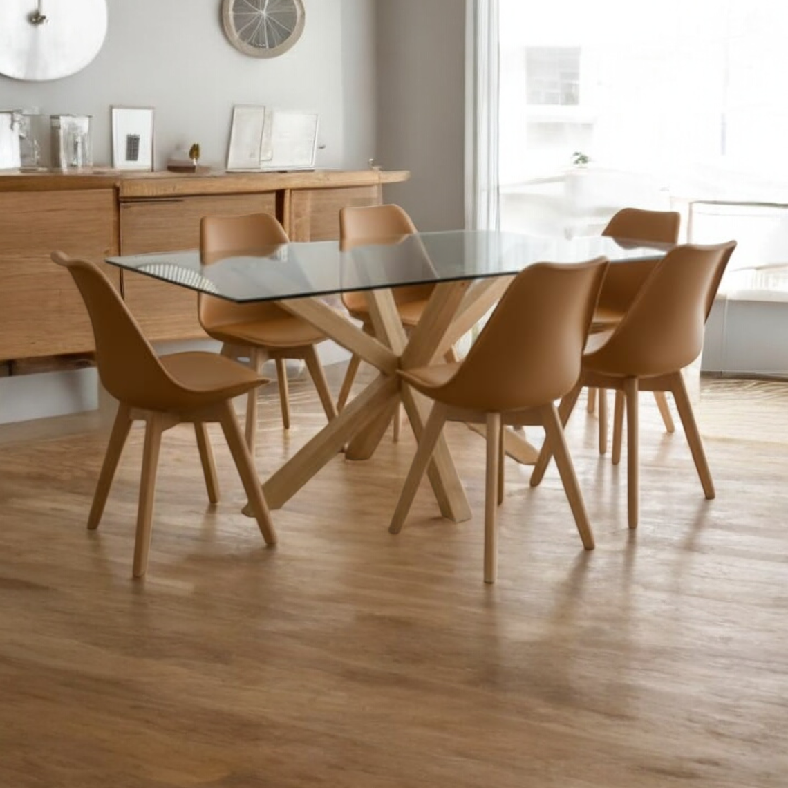 Comedor Mesa Rectangular Vidrio Madrid + Sillas Tulip 11