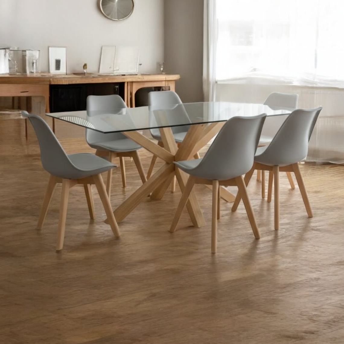 Comedor Mesa Rectangular Vidrio Madrid + Sillas Tulip 12