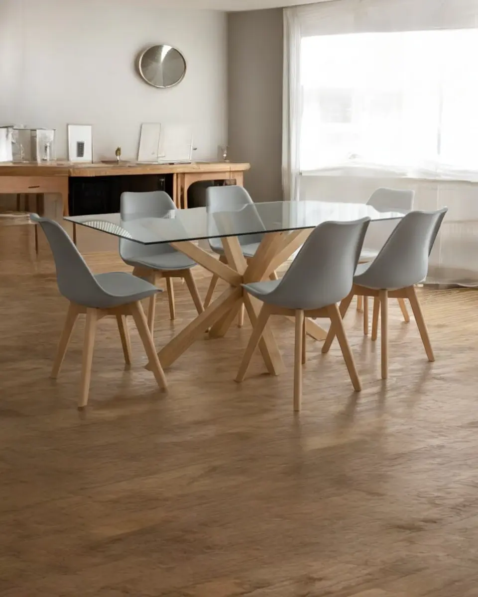 Comedor Rectangular Vidrio Madrid con Sillas Tulip 10
