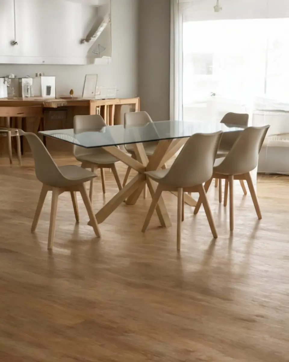 Comedor Rectangular Vidrio Madrid con Sillas Tulip 11