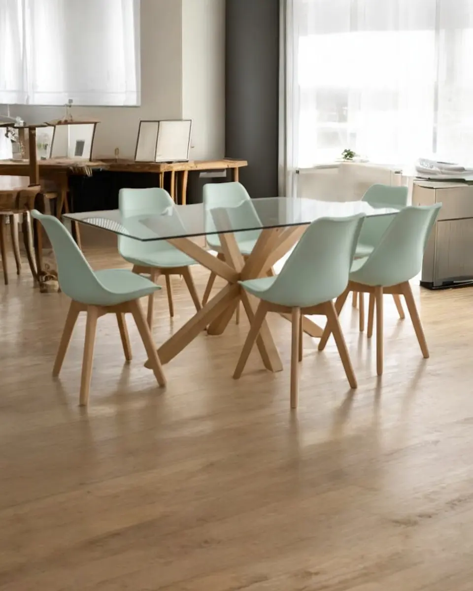 Comedor Rectangular Vidrio Madrid con Sillas Tulip 12