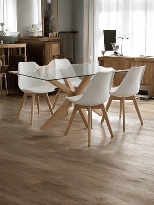 Comedor Mesa Rectangular Vidrio Madrid + Sillas Tulip