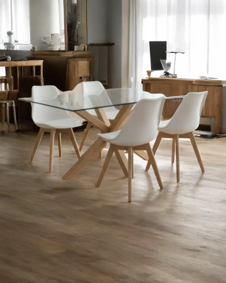 Comedor Rectangular Vidrio Madrid con Sillas Tulip 1