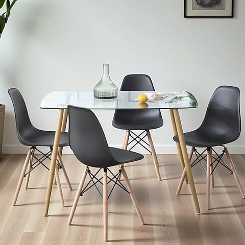 Comedor Rectangular Vidrio Paris con Sillas Eames