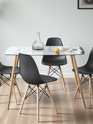 Comedor Mesa Rectangular Vidrio Paris 120x80 cm + Sillas Eames