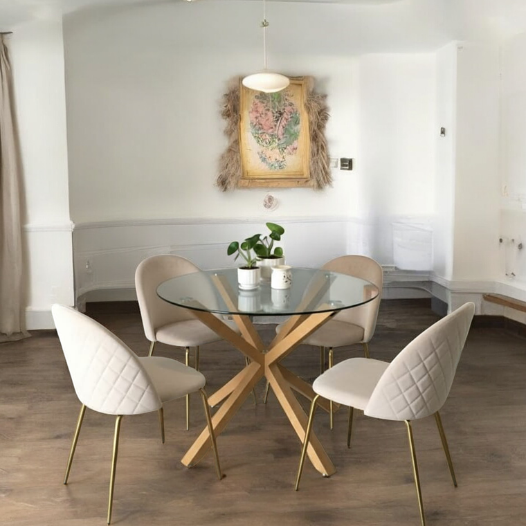 Comedor Mesa Redonda Madrid + Sillas Luxury Gold 1