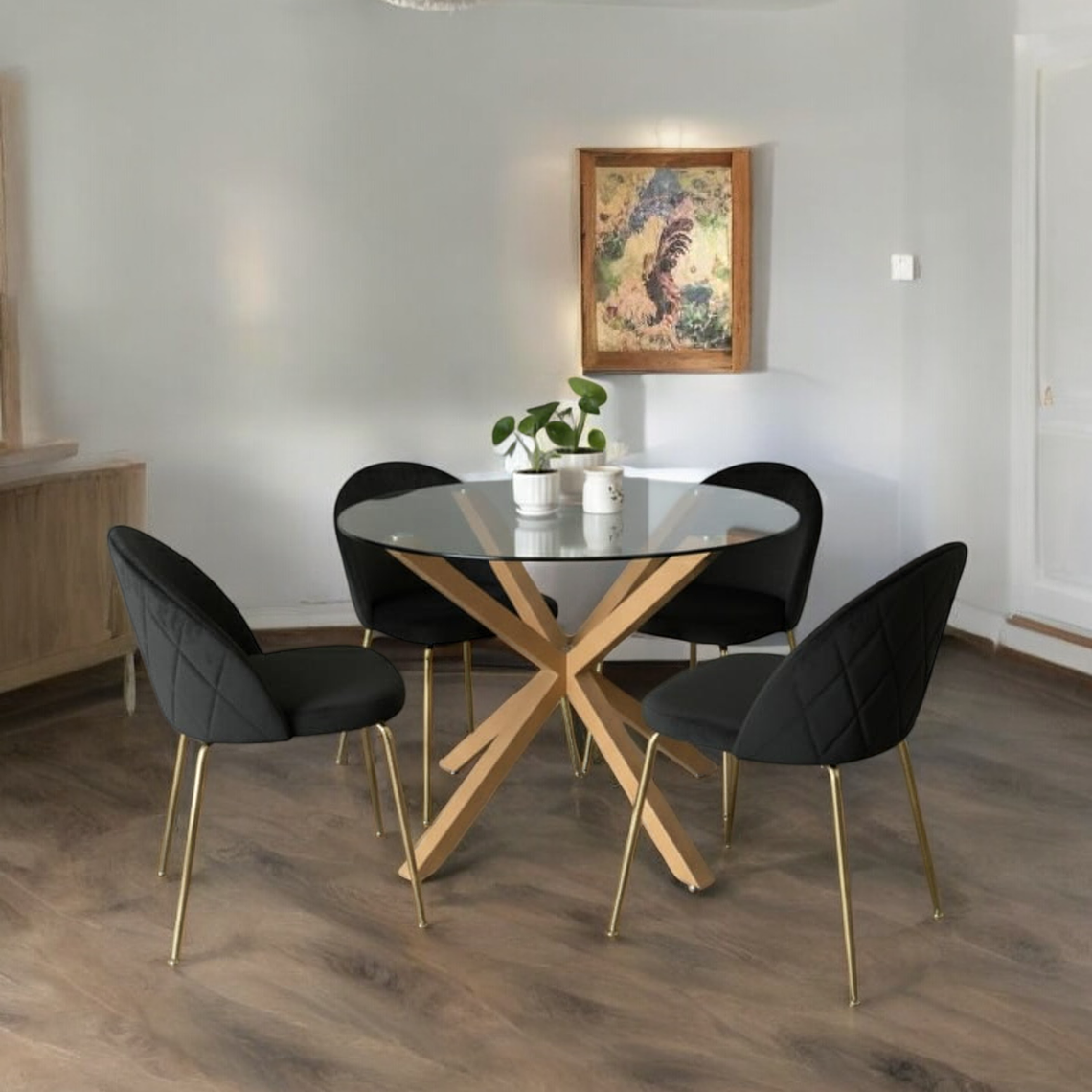 Comedor Mesa Redonda Madrid + Sillas Luxury Gold 2