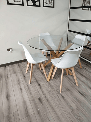 Comedor Mesa Redonda Vidrio Madrid + Sillas Tulip