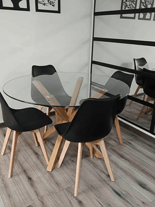Comedor Mesa Redonda Vidrio Madrid + Sillas Tulip