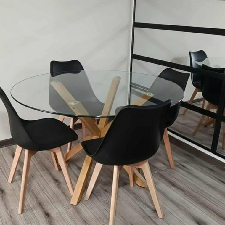 Comedor Mesa Redonda Vidrio Madrid + Sillas Tulip 2