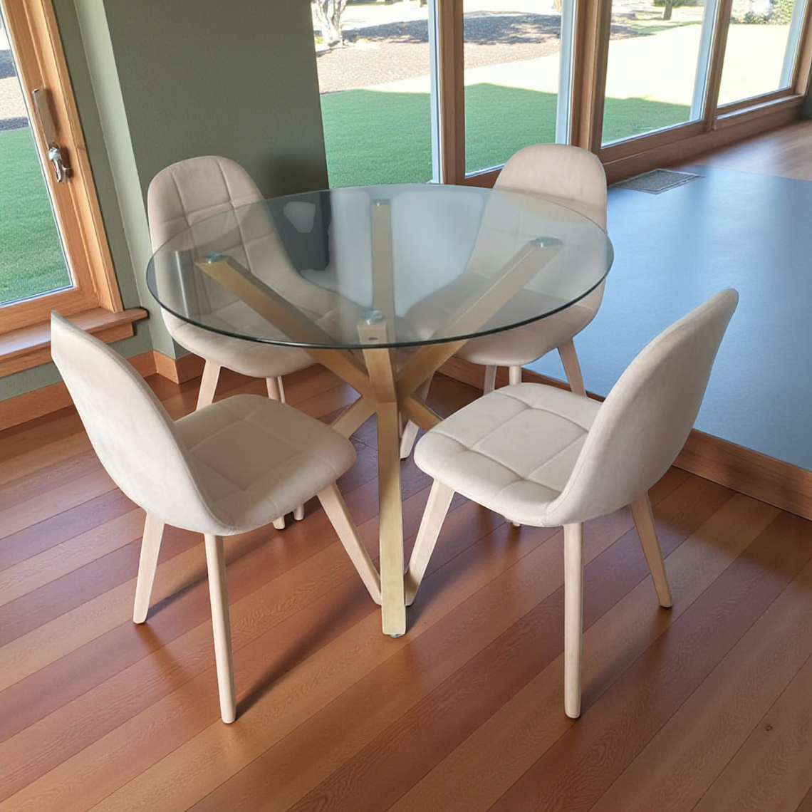Comedor Mesa Redonda Vidrio Madrid + Sillas Capitone 1