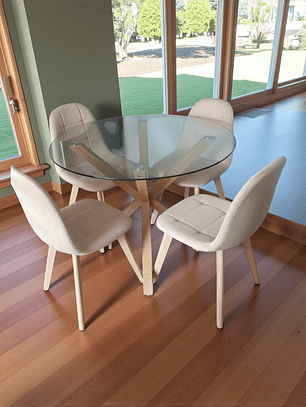 Comedor Mesa Redonda Vidrio Madrid + Sillas Capitone