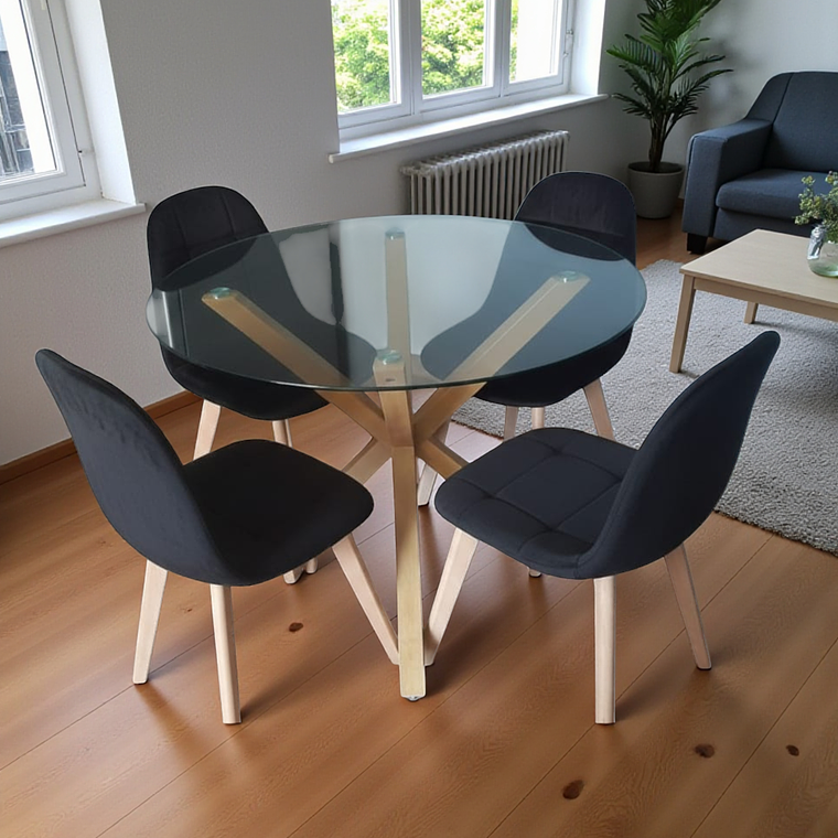 Comedor Mesa Redonda Vidrio Madrid + Sillas Capitone 3