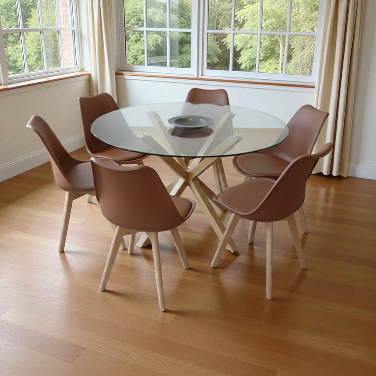 Comedor Mesa Redonda Vidrio Madrid + Sillas Tulip 8