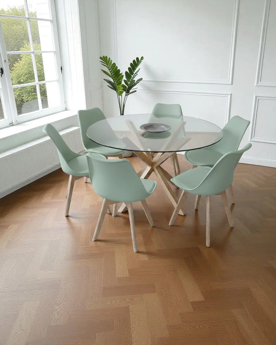 Comedor Redondo Vidrio Madrid con Sillas Tulip 7