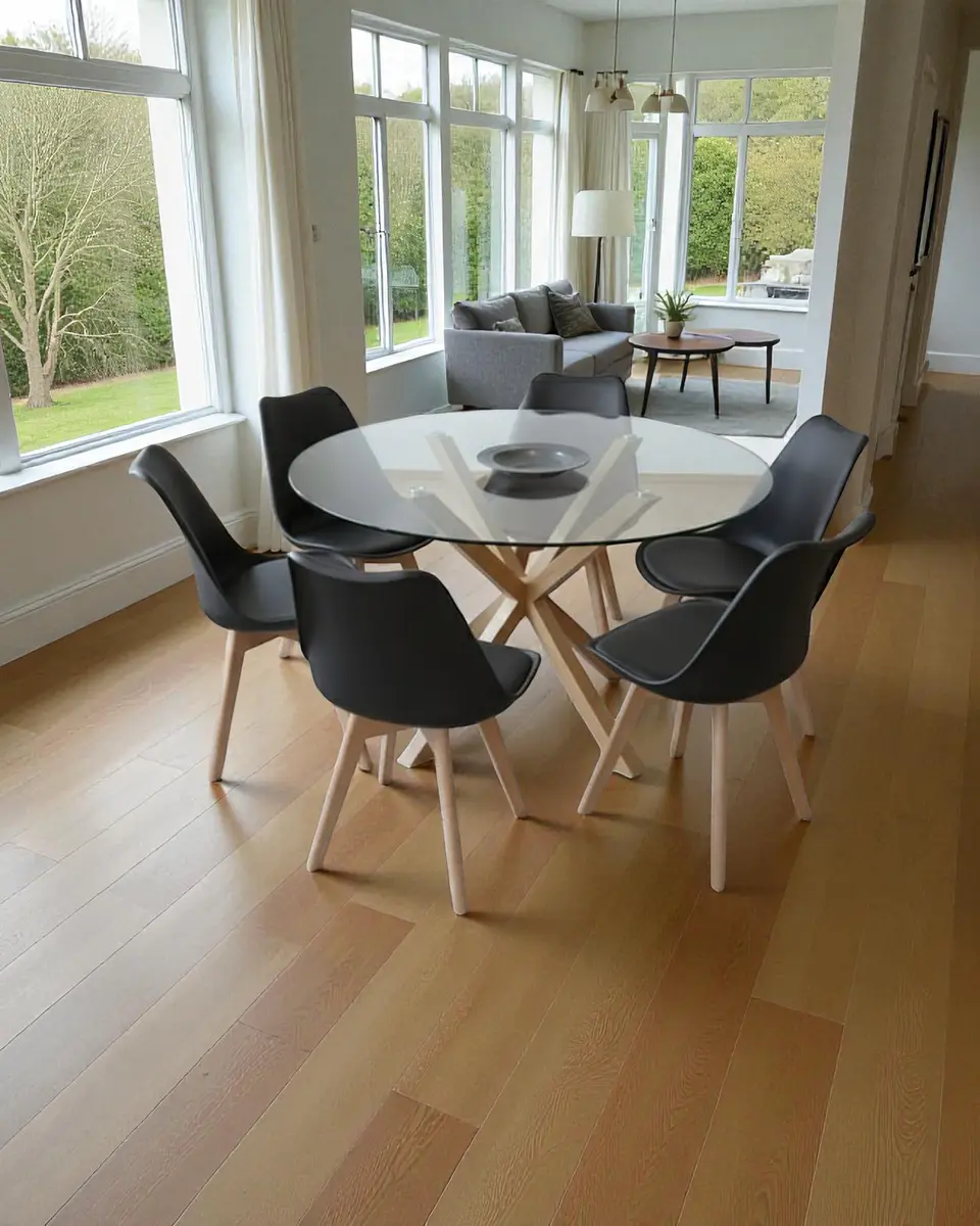 Comedor Redondo Vidrio Madrid con Sillas Tulip 9