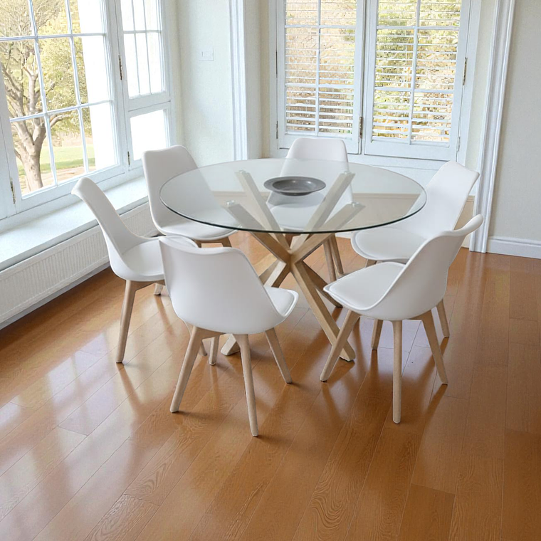 Comedor Mesa Redonda Vidrio Madrid + Sillas Tulip 12