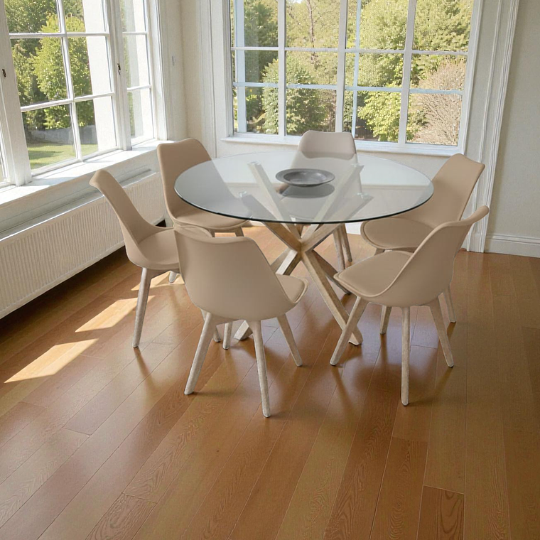 Comedor Mesa Redonda Vidrio Madrid + Sillas Tulip 13