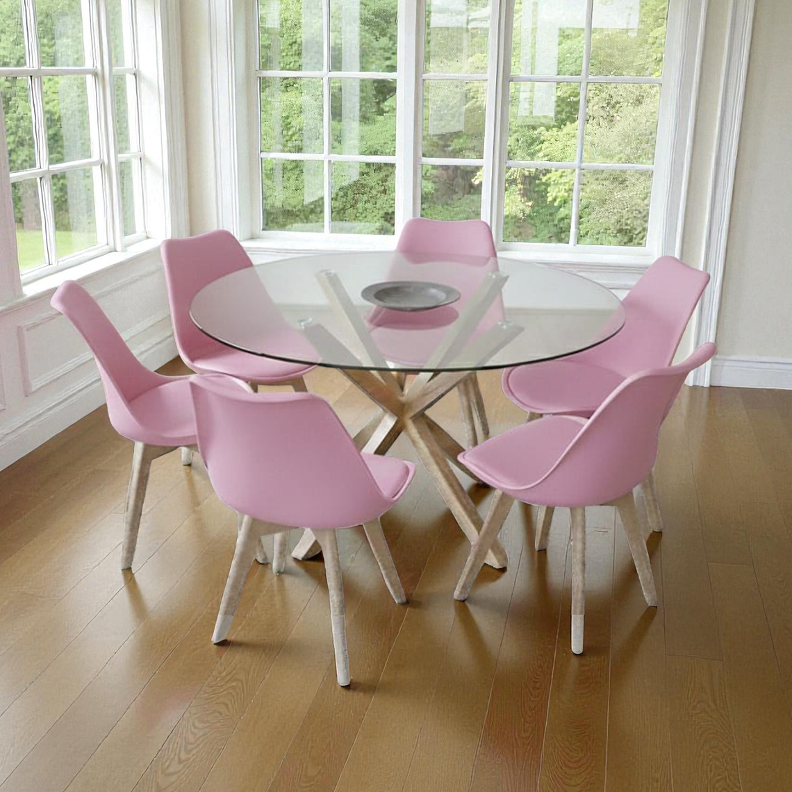 Comedor Mesa Redonda Vidrio Madrid + Sillas Tulip 14