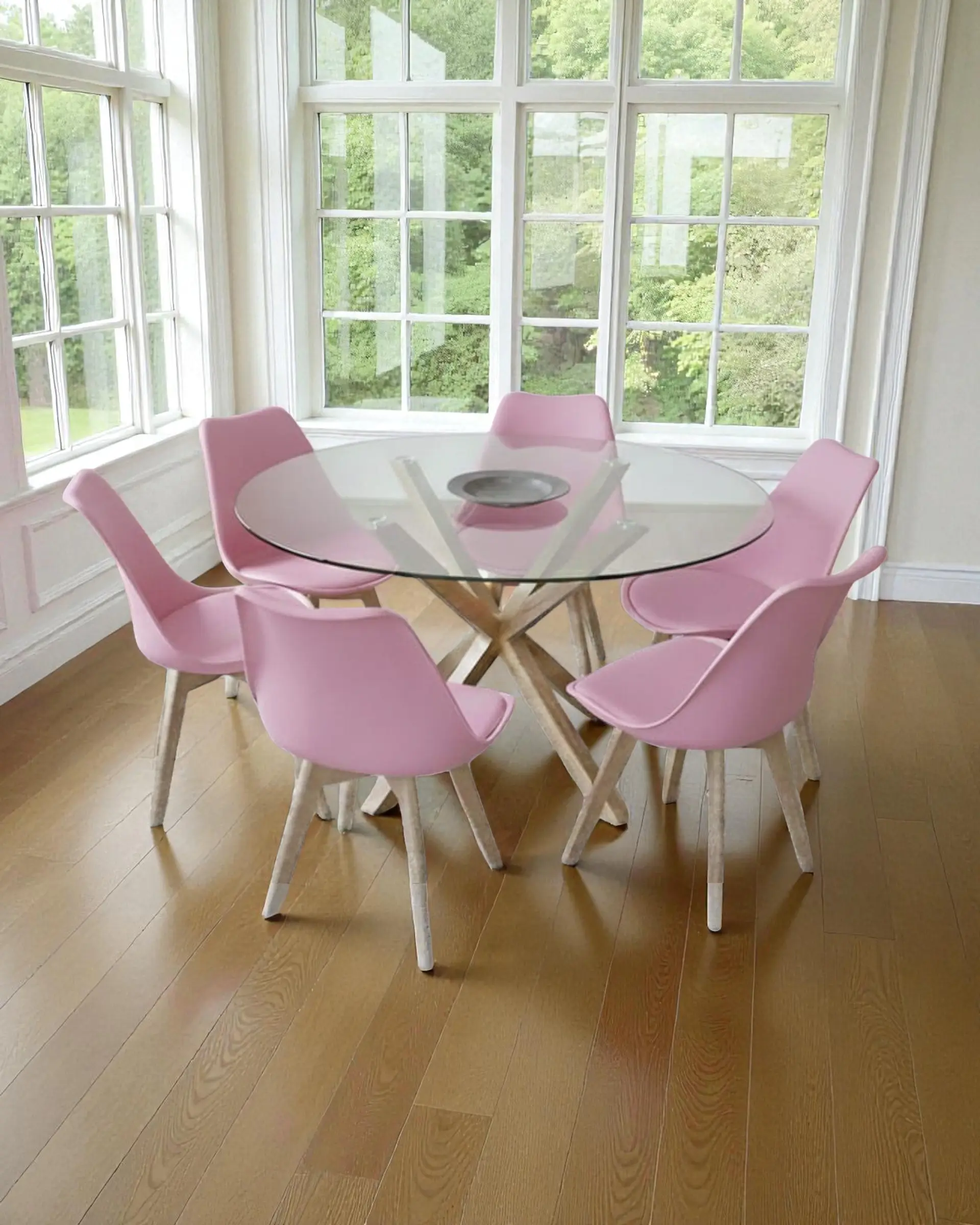 Comedor Redondo Vidrio Madrid con Sillas Tulip 12