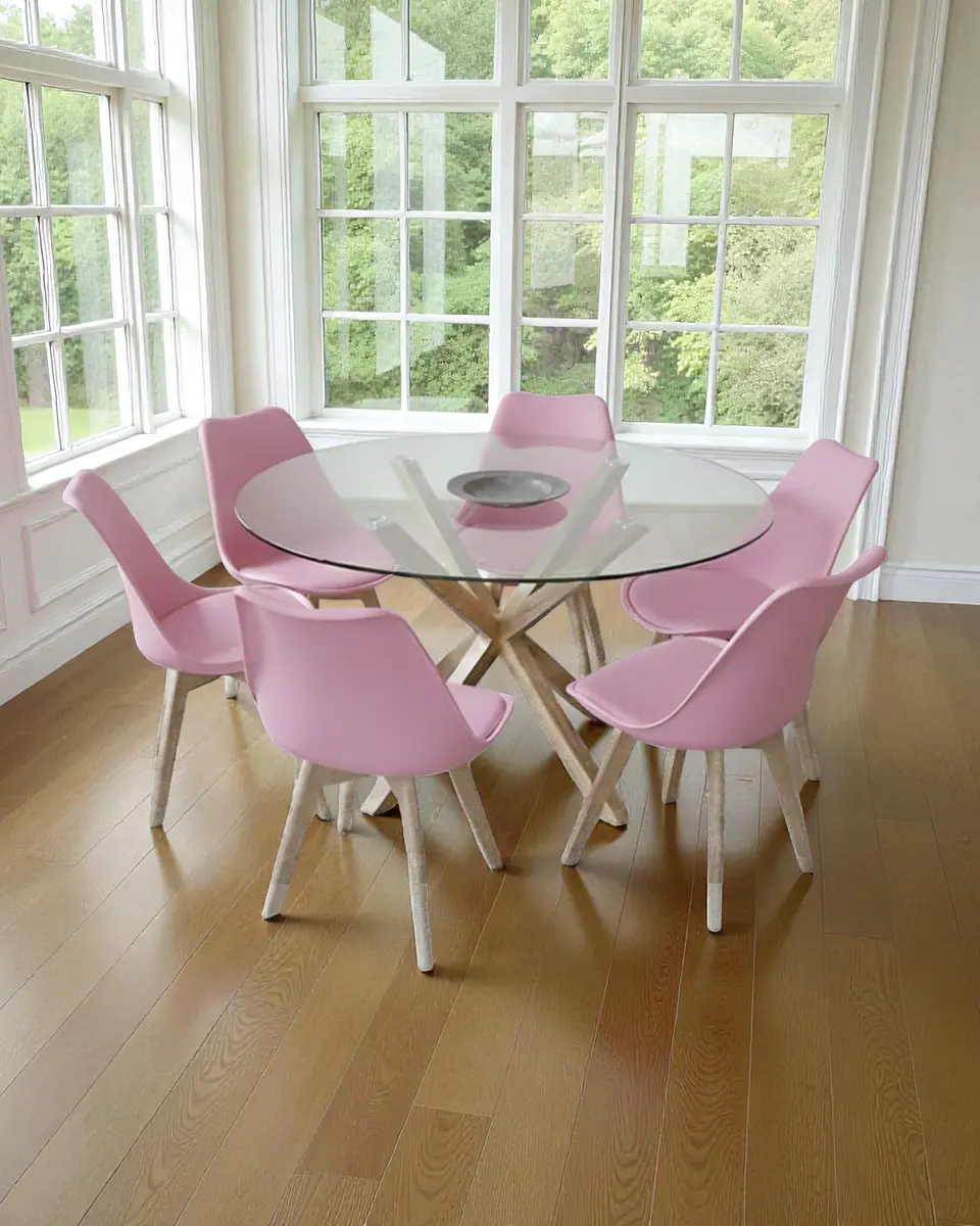 Comedor Redondo Vidrio Madrid con Sillas Tulip 12