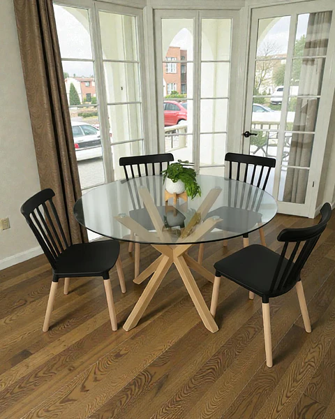 Comedor Redondo Vidrio Madrid con Sillas Windsor 