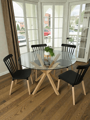 Comedor Mesa Redonda Vidrio Madrid + Sillas Windsor