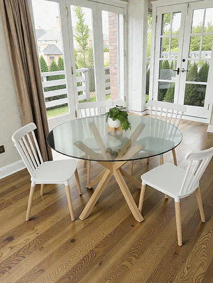 Comedor Redondo Vidrio 4 ó 6 Sillas Windsor – Mesa Madrid