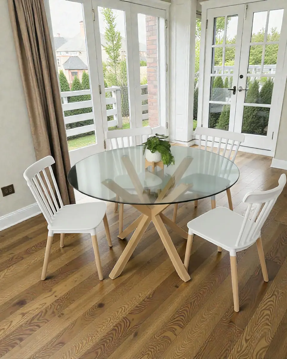 Comedor Redondo Vidrio Madrid con Sillas Windsor  2