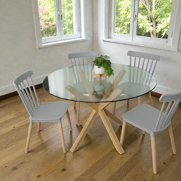 Comedor Mesa Redonda Vidrio Madrid + Sillas Windsor 4