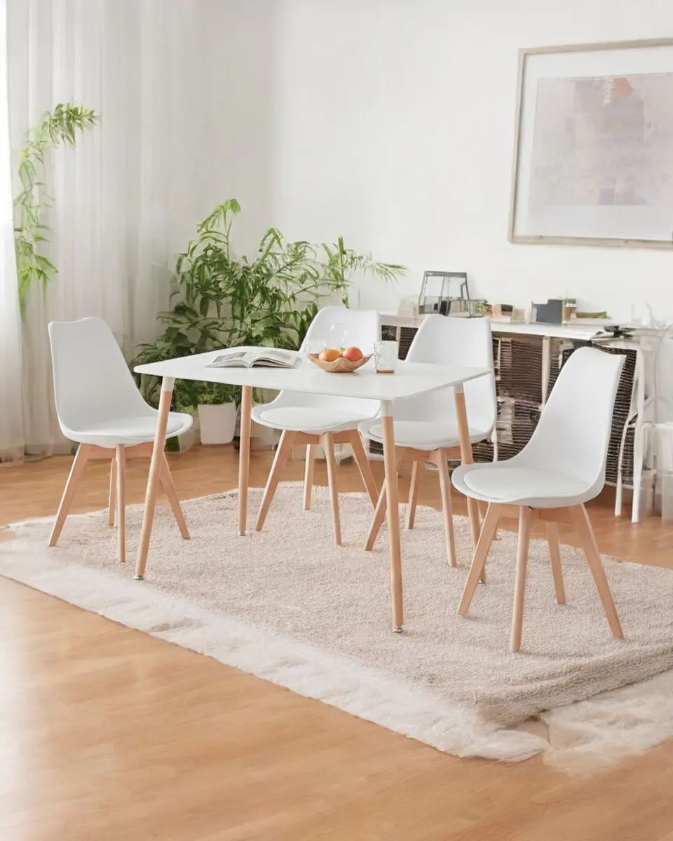 Comedor Rectangular Melamina con Sillas Tulip 1