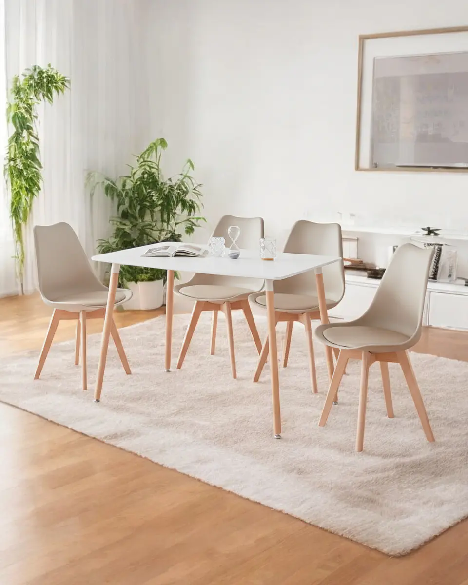 Comedor Rectangular Melamina con Sillas Tulip 5
