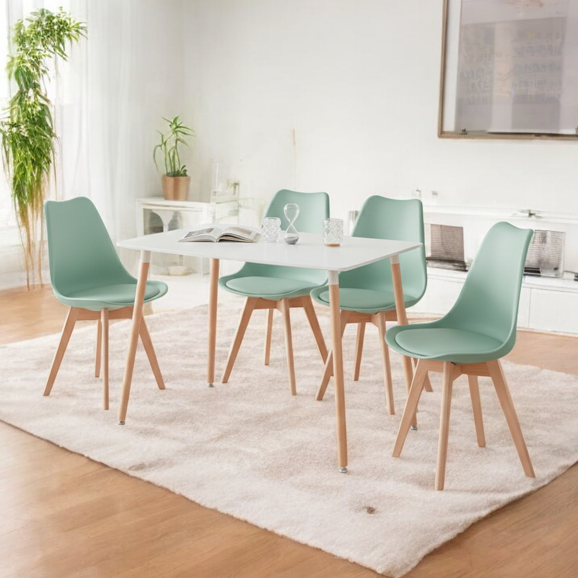 Comedor Mesa Rectangular Melamina 120x80 cm + Sillas Tulip 6