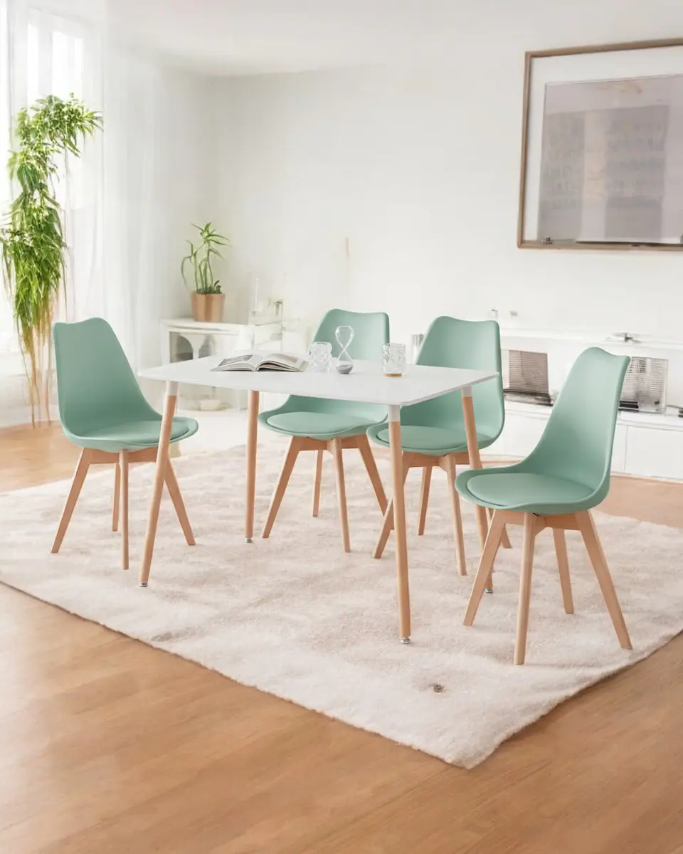 Comedor Rectangular Melamina con Sillas Tulip 6