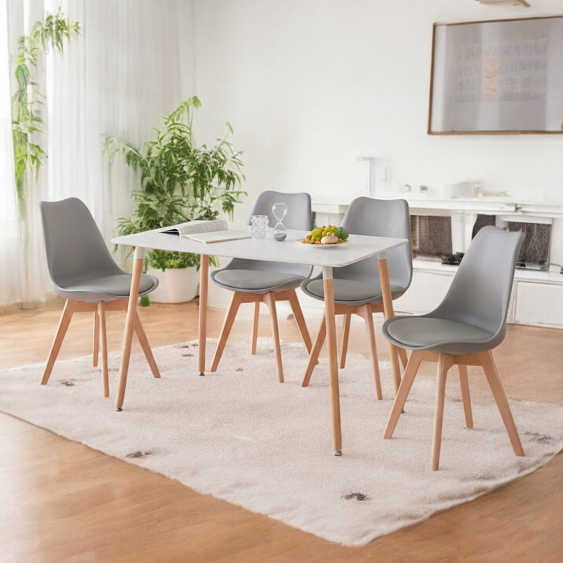 Comedor Mesa Rectangular Melamina 120x80 cm + Sillas Tulip 7