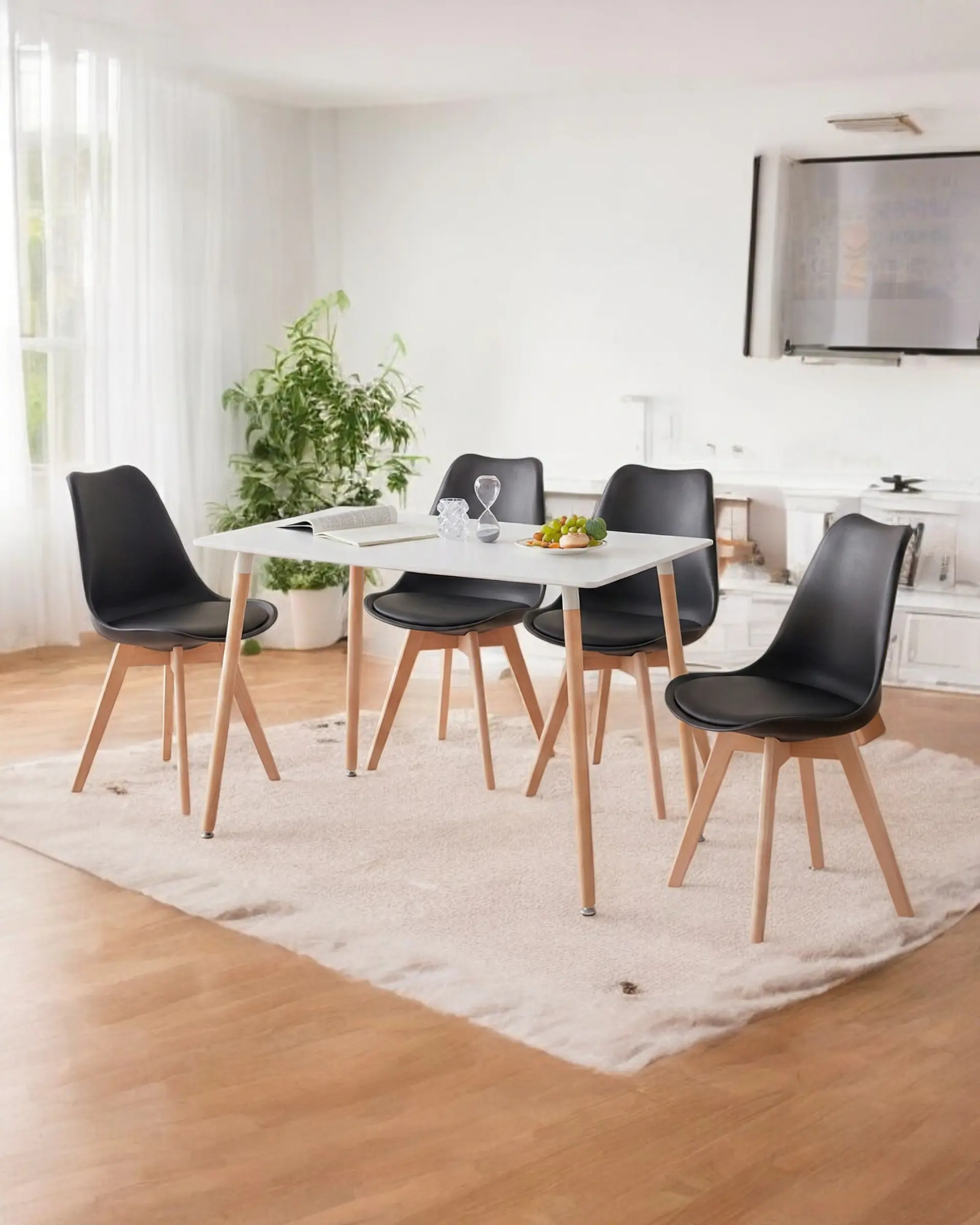 Comedor Rectangular Melamina con Sillas Tulip 2