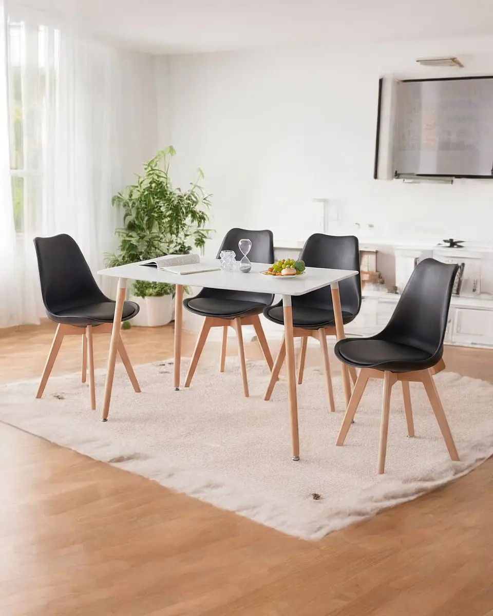 Comedor Rectangular Melamina con Sillas Tulip 2