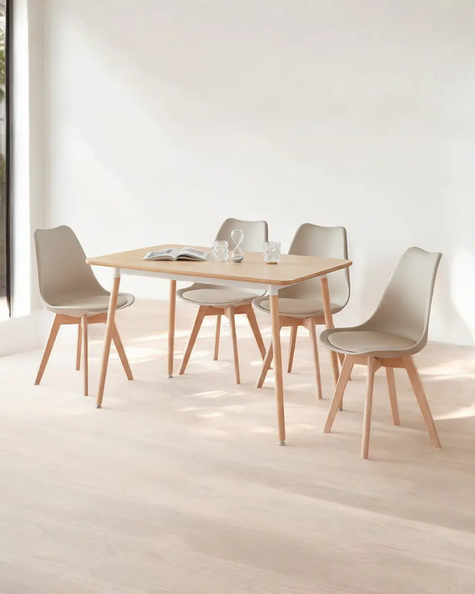 Comedor Rectangular Melamina con Sillas Tulip 36