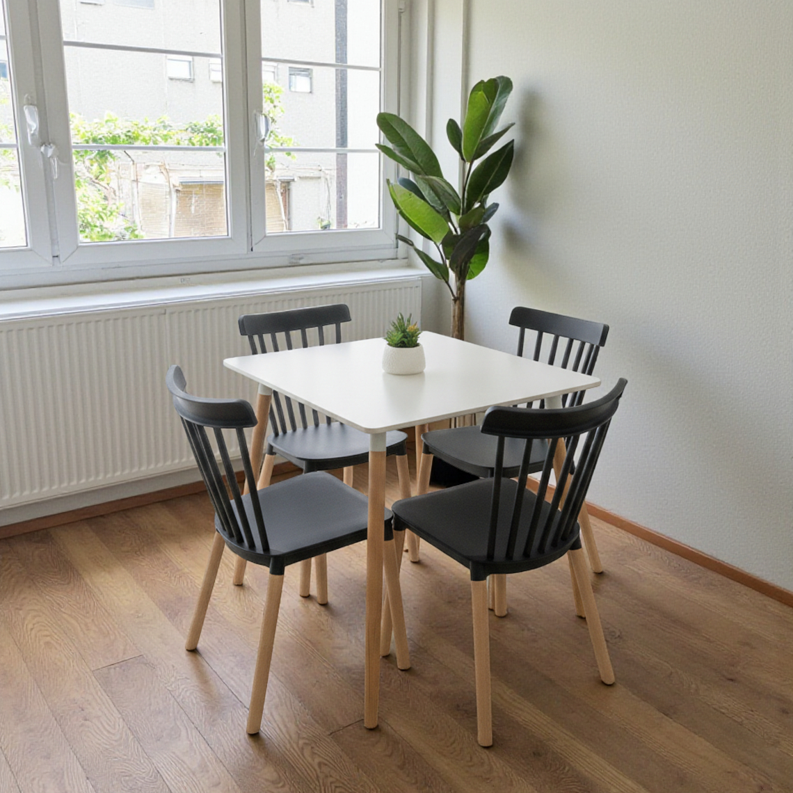 Comedor Mesa Cuadrada Melamina 80x80 cm + 4 Sillas Windsor 6