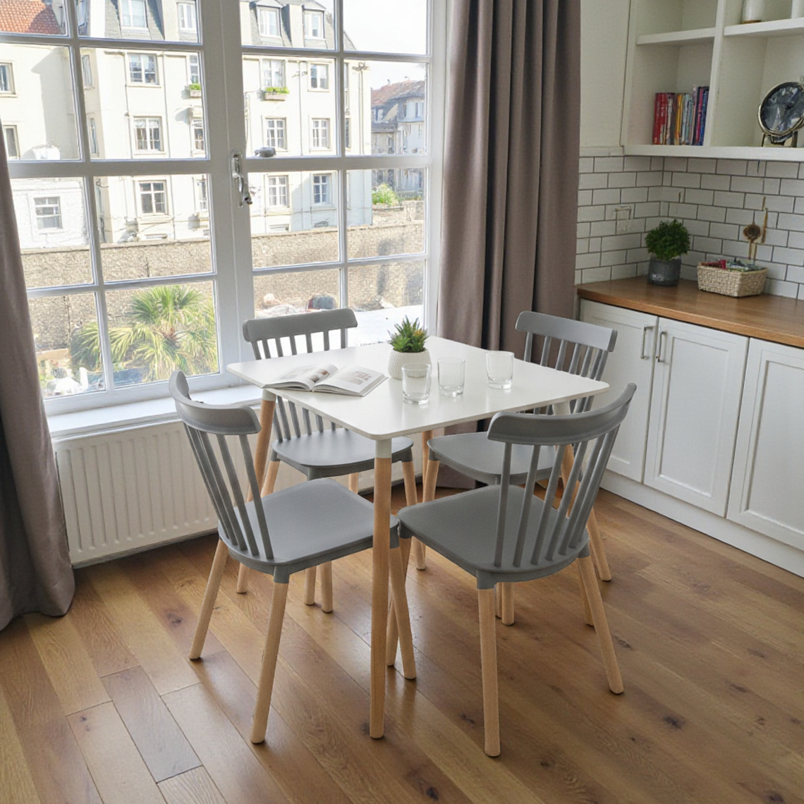 Comedor Mesa Cuadrada Melamina 80x80 cm + 4 Sillas Windsor 9