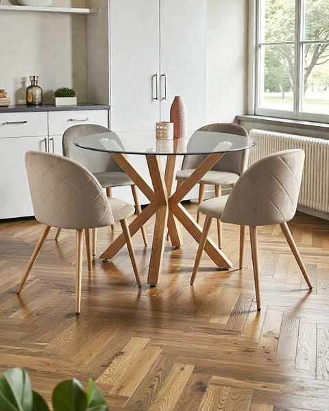 Comedor Redondo Vidrio Madrid con Sillas Luxury Wood 