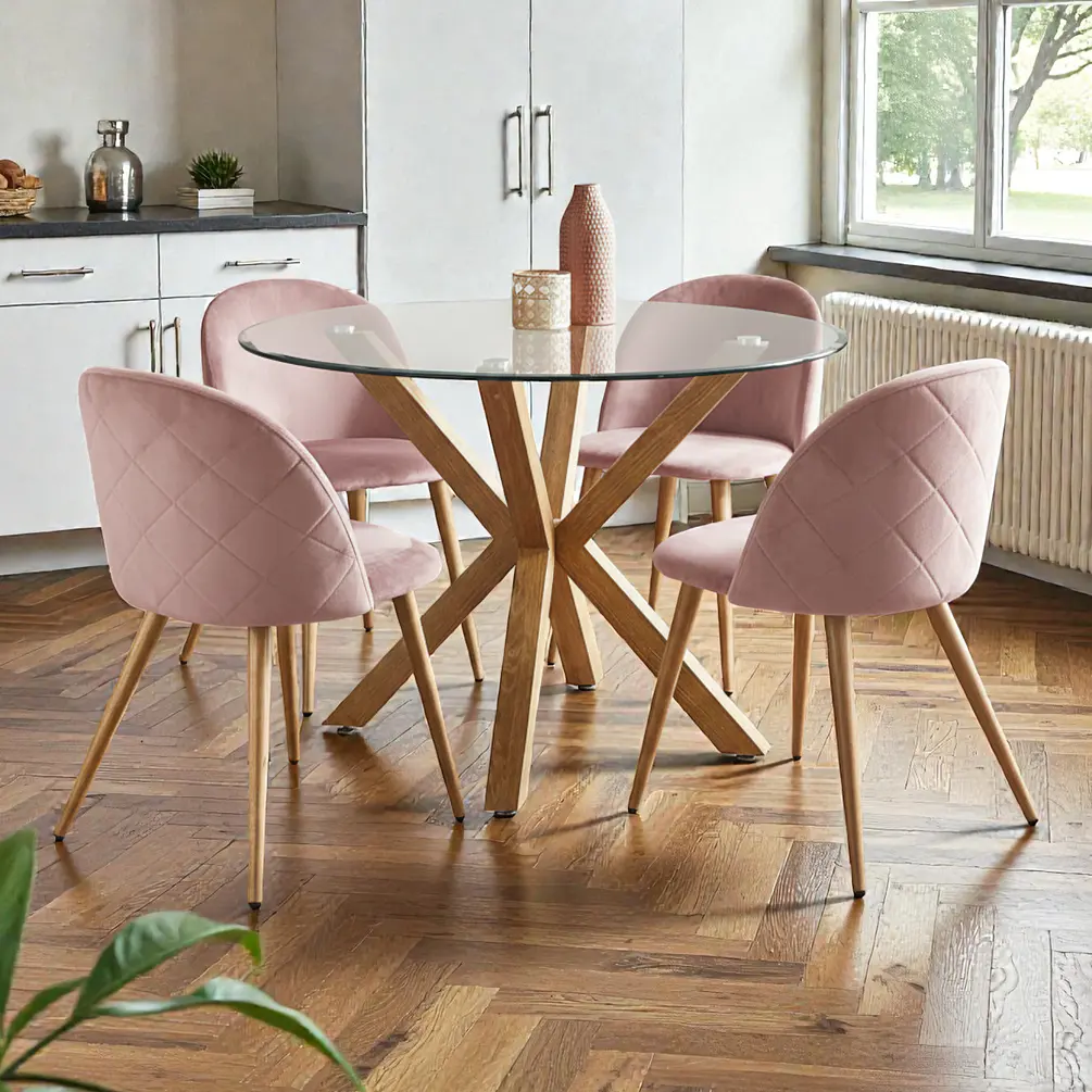 Comedor Redondo Vidrio 4 ó 6 Sillas Luxury Wood – Mesa Madrid 5