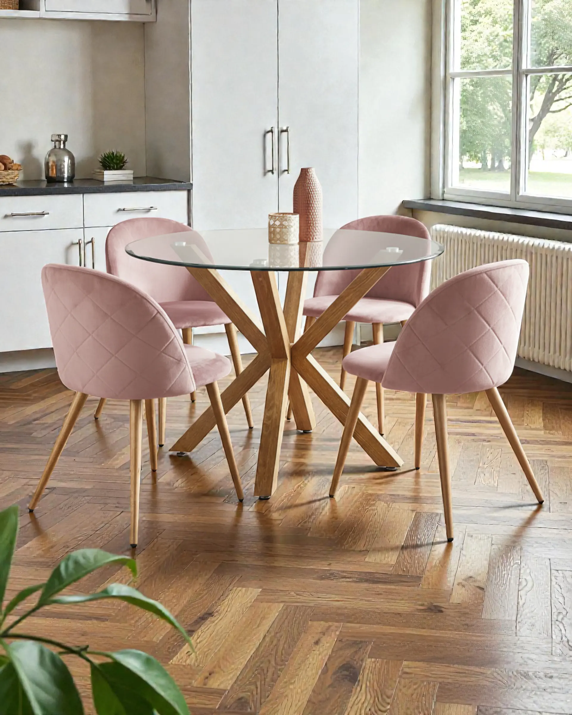 Comedor Redondo Vidrio Madrid con Sillas Luxury Wood  5