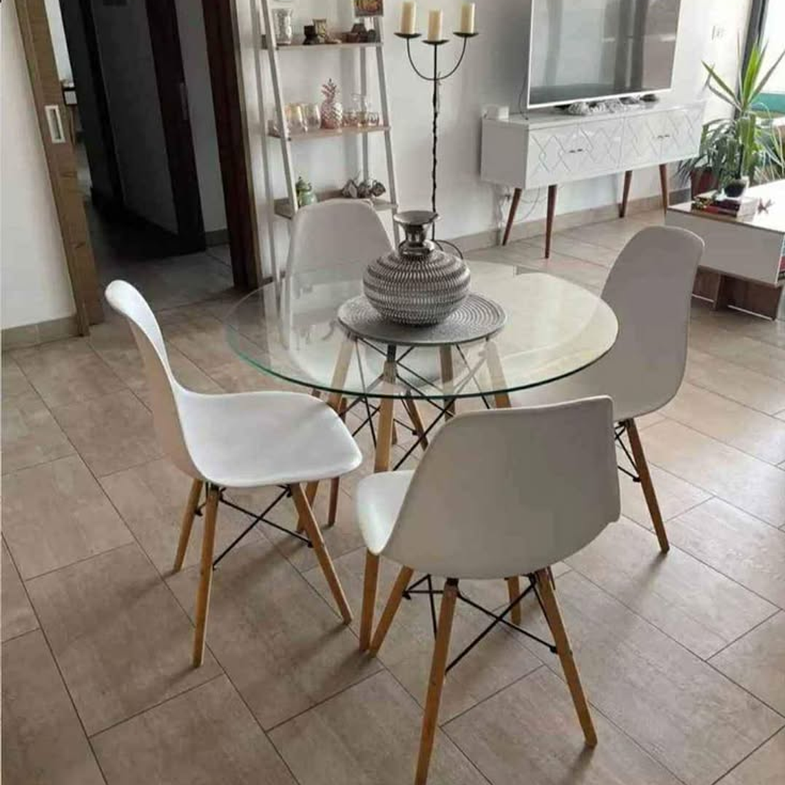 Comedor Mesa Redonda Vidrio Eames + Sillas Eames 1