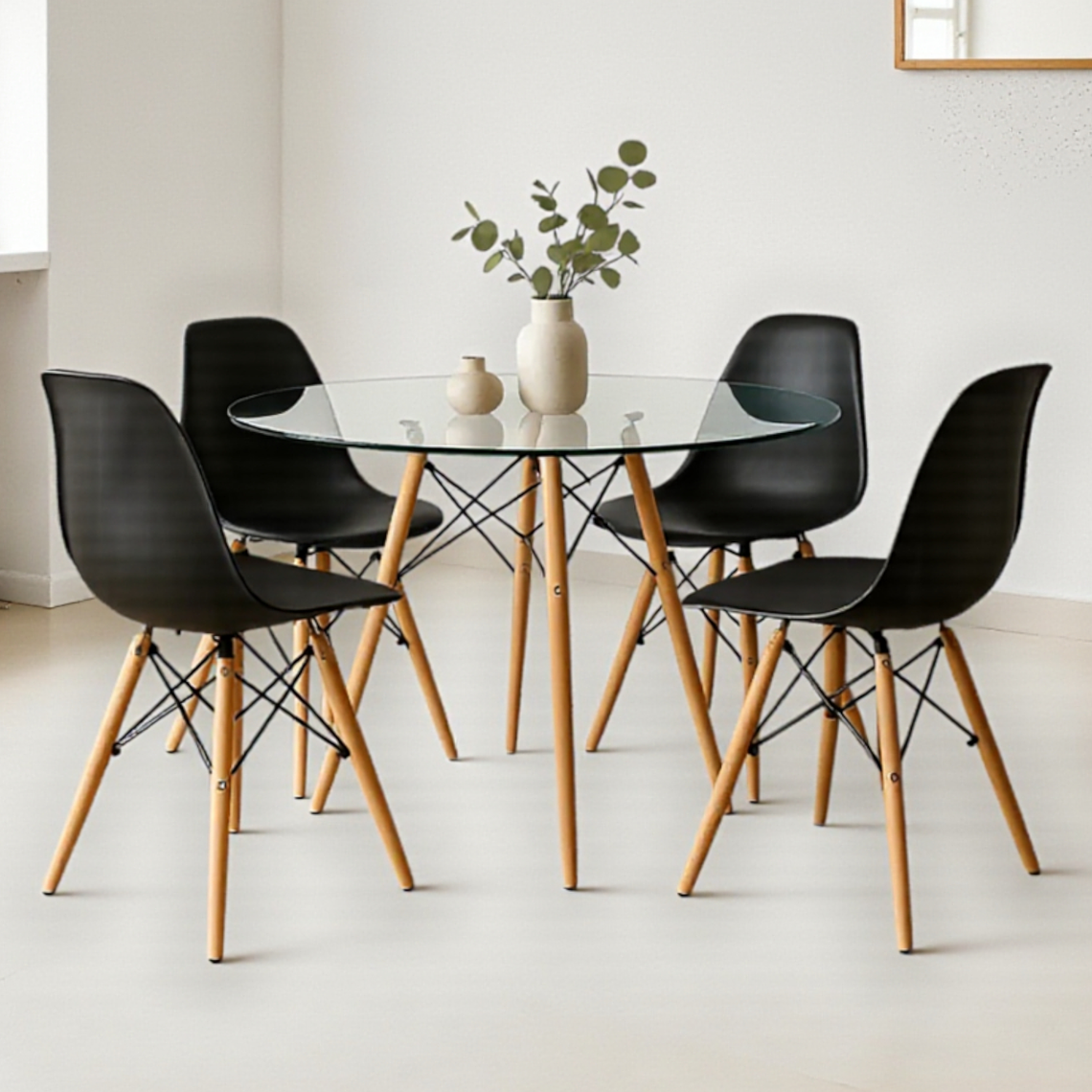 Comedor Mesa Redonda Vidrio Eames + Sillas Eames 5