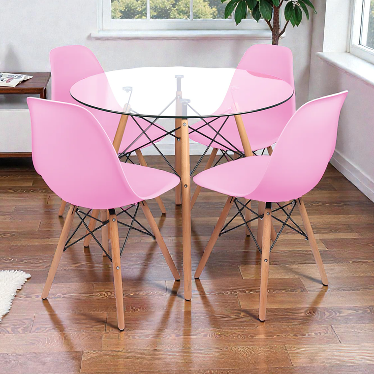Comedor Mesa Redonda Vidrio Eames + Sillas Eames 6