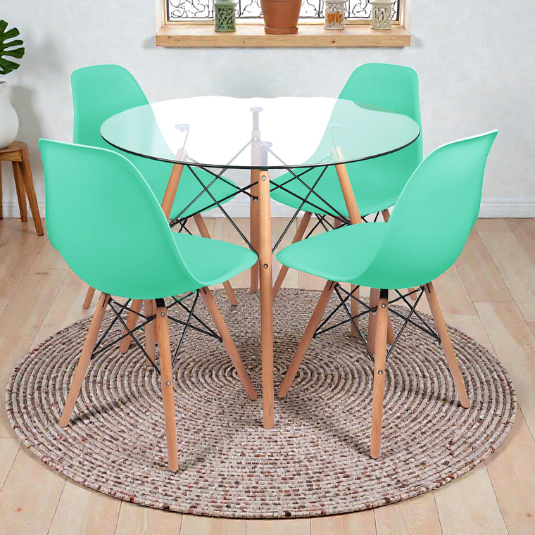 Comedor Mesa Redonda Vidrio Eames + Sillas Eames 7