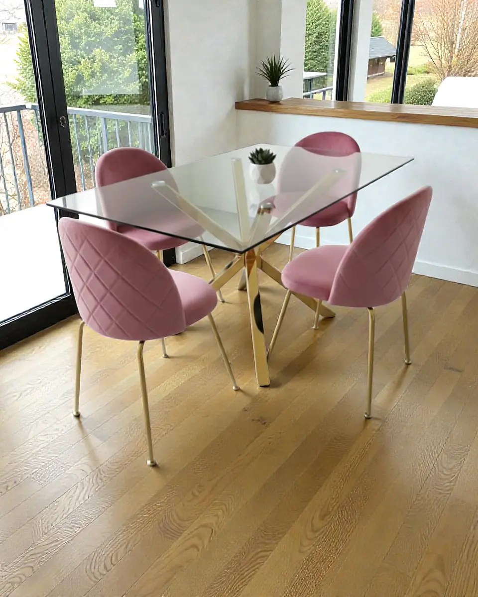 Comedor Rectangular Vidrio Madrid Gold con Sillas Luxury Gold  5