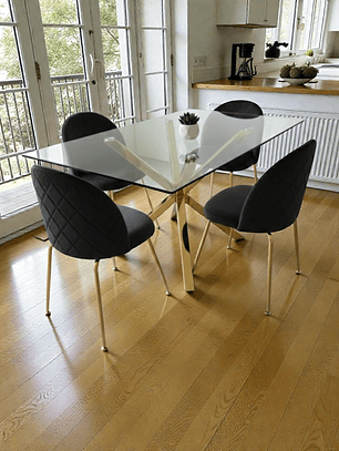 Comedor Mesa Rectangular Vidrio Madrid Gold + Sillas Luxury Gold